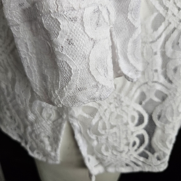 White Lace Button Up Mother Of Pearl Buttons Size 1X See Through Sexy Romantic - Picture 5 of 10